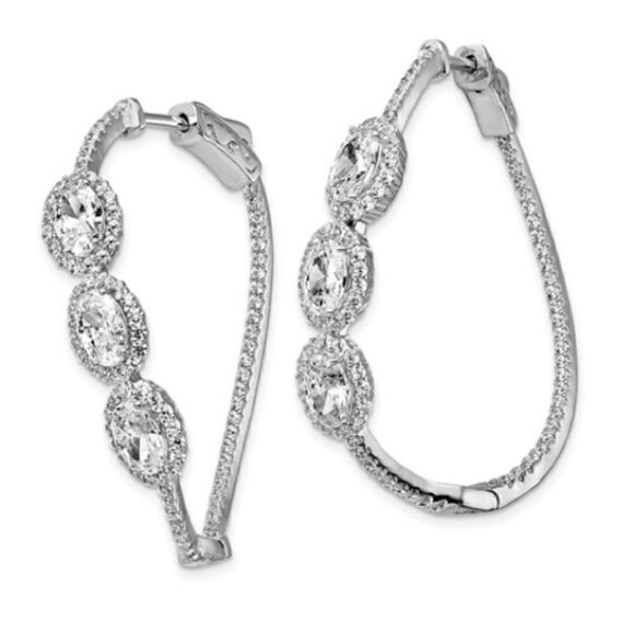 Sterling Silver CZ Oval Halo Twisted Earrings - Picture 3 of 5
